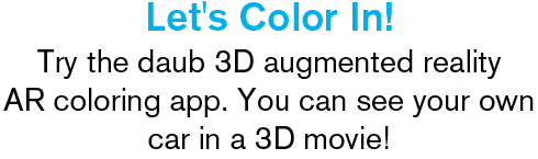 Let's Color In! Try the daub 3D augmented reality AR coloring app. You can see your own car in a 3D movie!